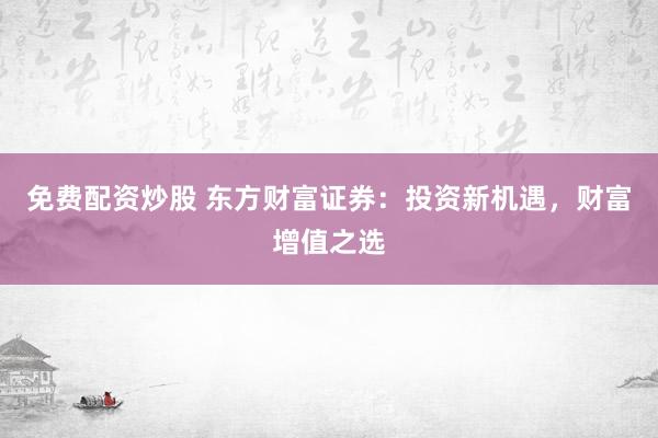 免费配资炒股 东方财富证券：投资新机遇，财富增值之选
