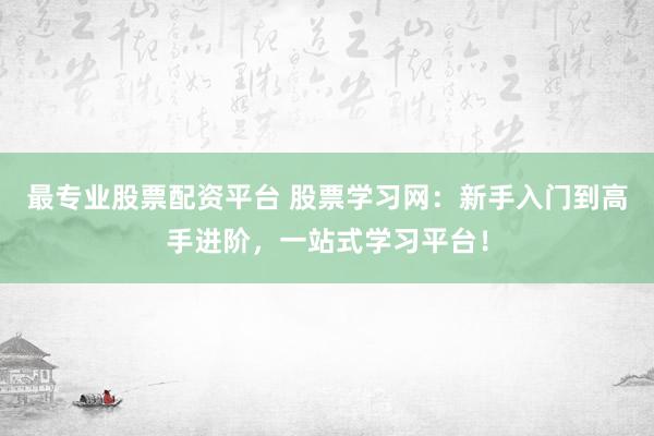 最专业股票配资平台 股票学习网：新手入门到高手进阶，一站式学习平台！