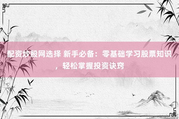配资炒股网选择 新手必备：零基础学习股票知识，轻松掌握投资诀窍