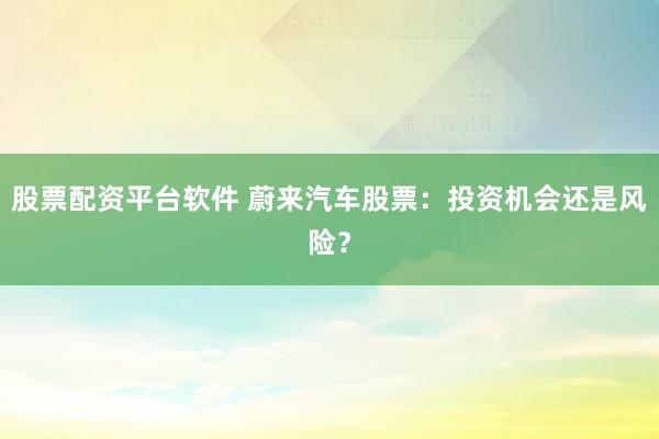 股票配资平台软件 蔚来汽车股票：投资机会还是风险？