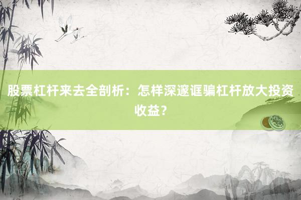 股票杠杆来去全剖析：怎样深邃诓骗杠杆放大投资收益？