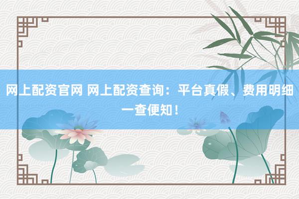 网上配资官网 网上配资查询：平台真假、费用明细一查便知！