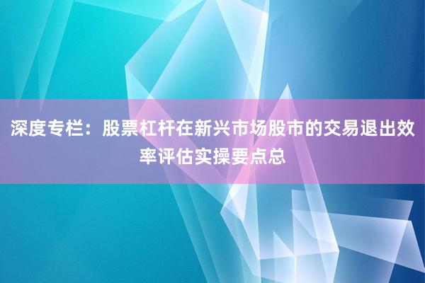 深度专栏：股票杠杆在新兴市场股市的交易退出效率评估实操要点总