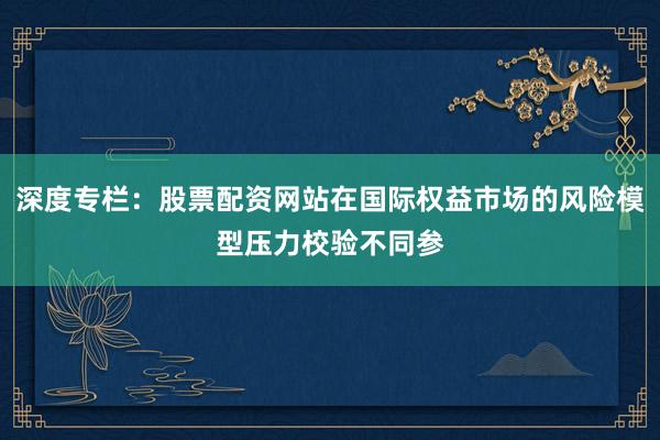 深度专栏：股票配资网站在国际权益市场的风险模型压力校验不同参
