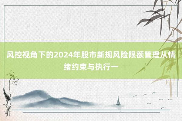 风控视角下的2024年股市新规风险限额管理从情绪约束与执行一
