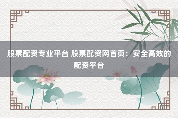 股票配资专业平台 股票配资网首页：安全高效的配资平台