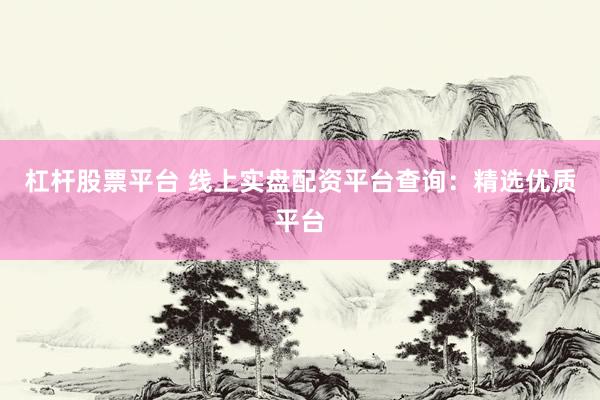 杠杆股票平台 线上实盘配资平台查询：精选优质平台