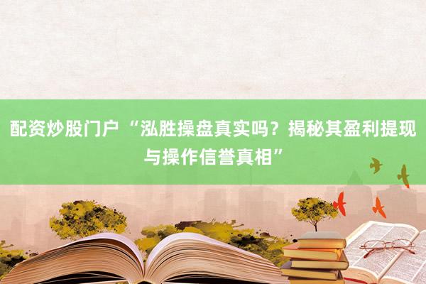 配资炒股门户 “泓胜操盘真实吗？揭秘其盈利提现与操作信誉真相”